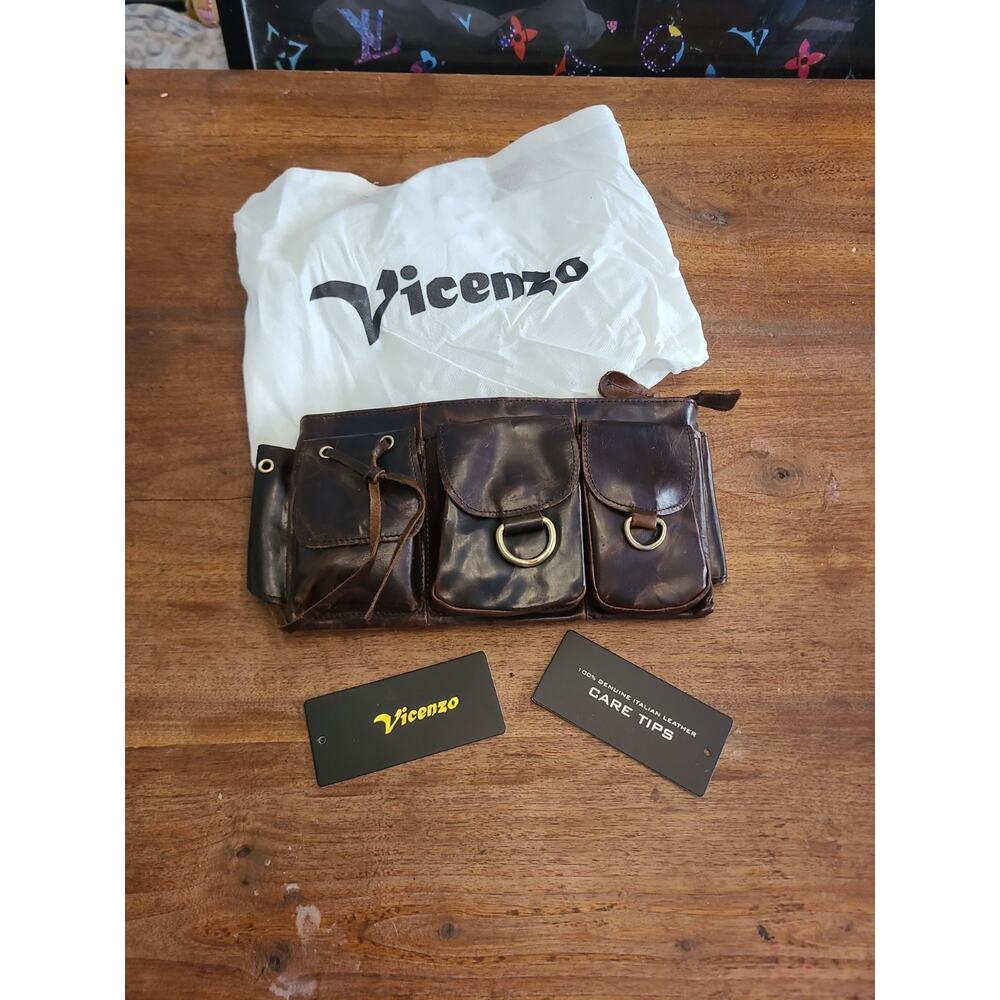 VICENZO Brown Italian Leather Waist Fanny Pack